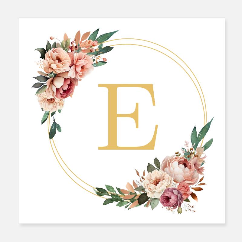 e Monogram, Couronne de fleurs, Personnalisable Poster 20 x 20 cm