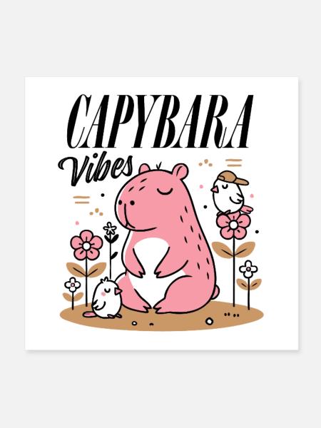 Relaxed capybara with friends - Poster 8" x 8" (20x20 cm) - white - Front
