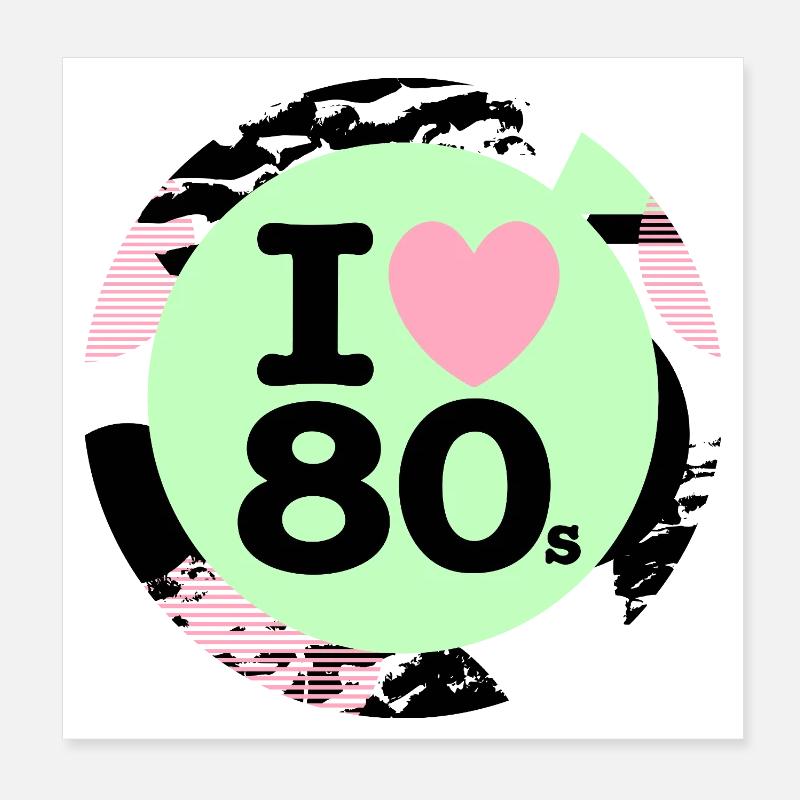  I ♥ 80s – Neon Retro Vibes - Poster 20x20 cm - Weiß