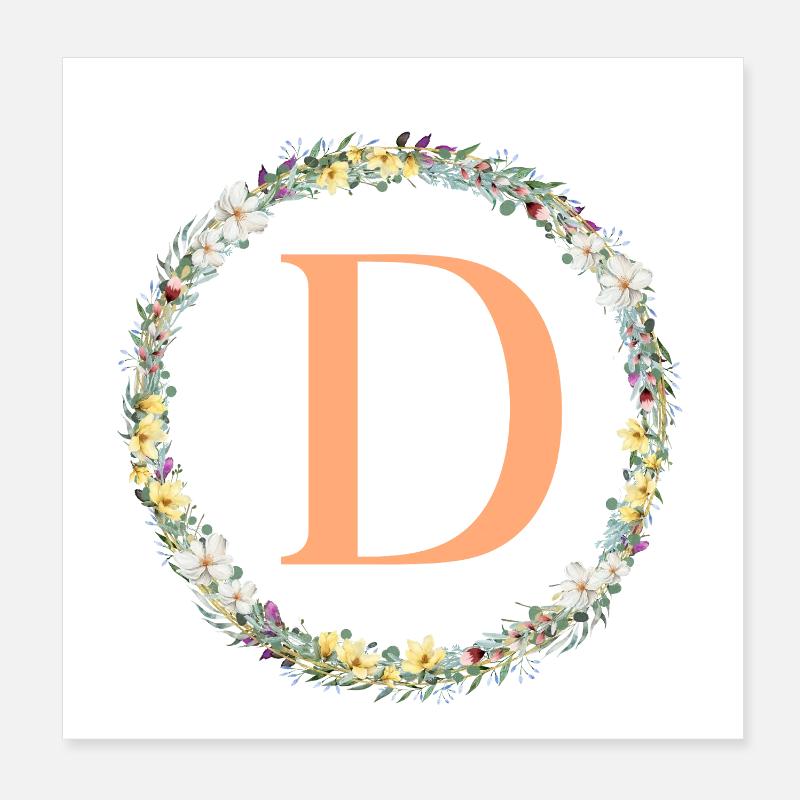 D Monogram, Couronne de fleurs, Personnalisable Poster 20 x 20 cm