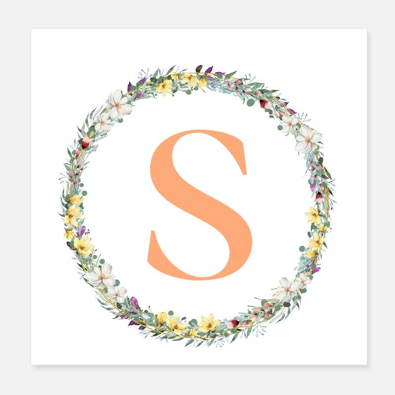 S Monogram, Flower Wreath, Personalizable Poster 8" x 8" (20x20 cm)