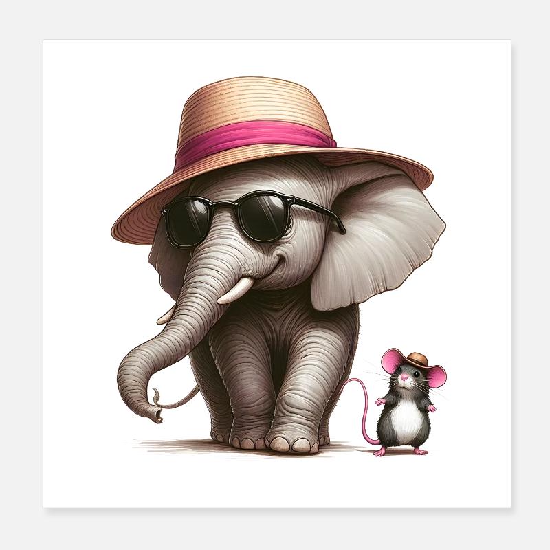 Elefant mit Maus Poster 20x20 cm