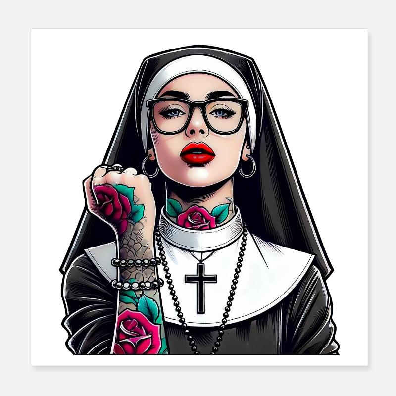 Nonne mit Tattoo Poster 20x20 cm