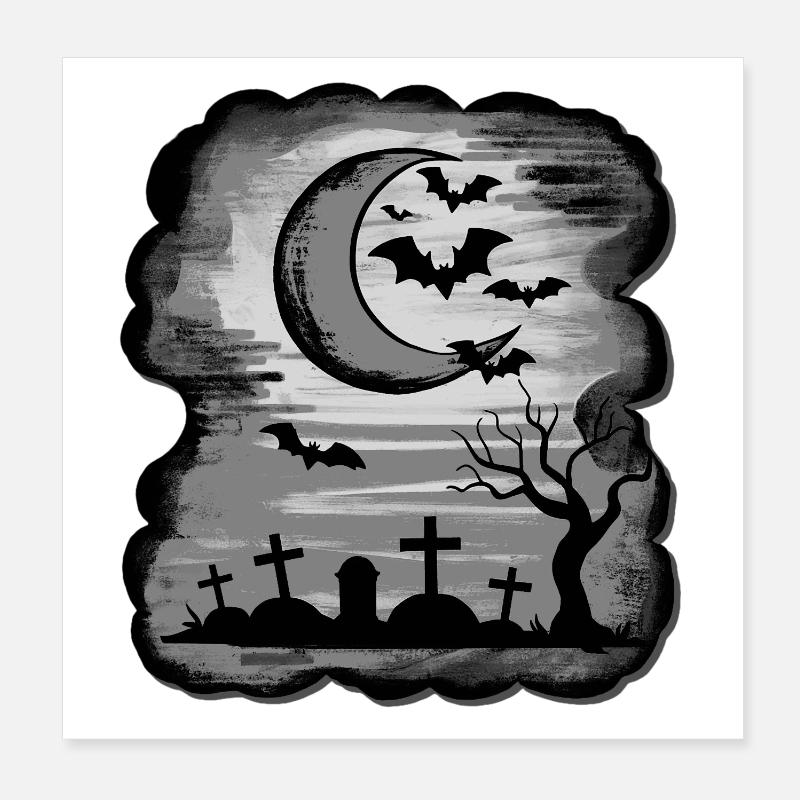 schwarz-weiß gräber, Mondsichel, bäume Poster 20x20 cm