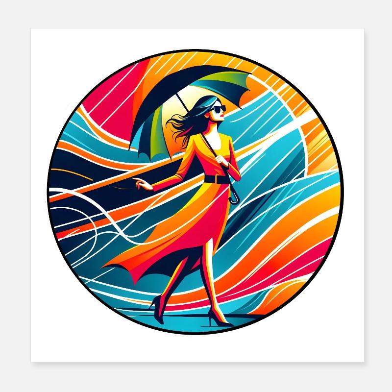 Farbenfrohe Frau mit Regenschirm Poster 20x20 cm
