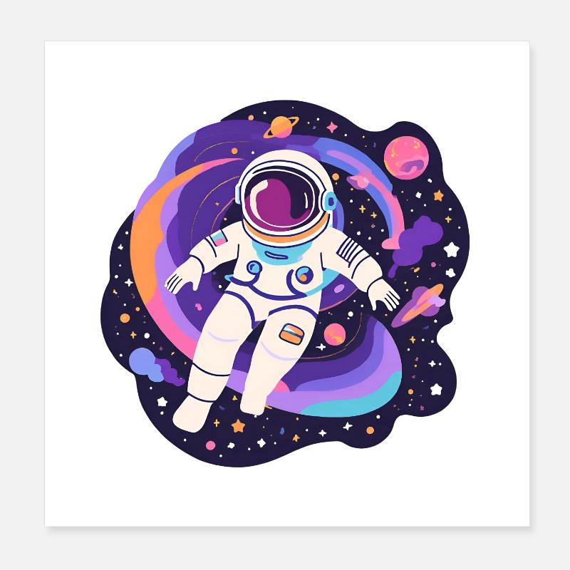 Astronaute arc en ciel espace Poster 20 x 20 cm