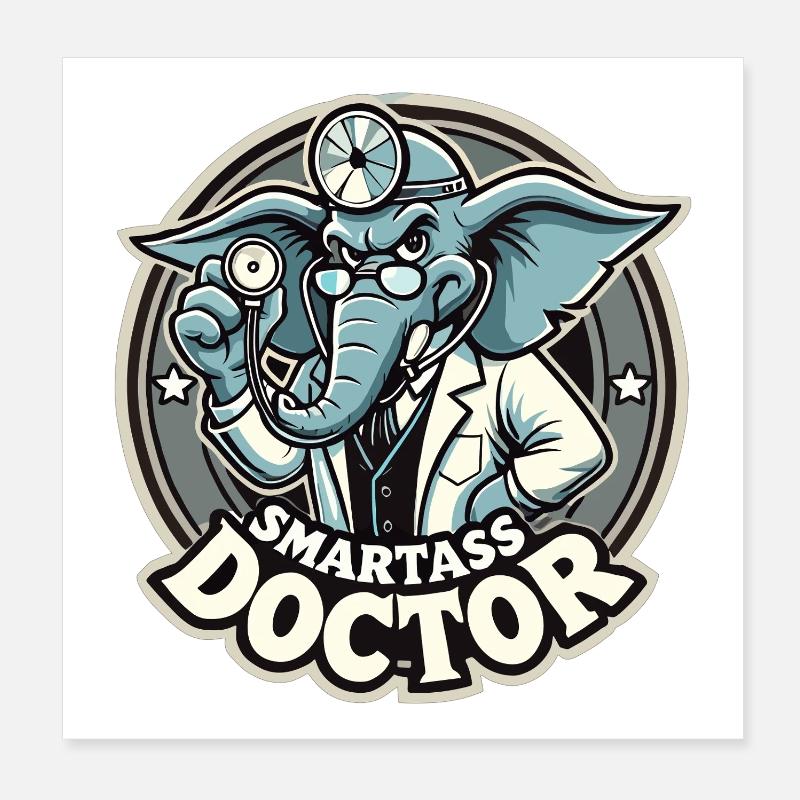 Smartass Doctor Elephant Drôle de cadeau Poster 20 x 20 cm
