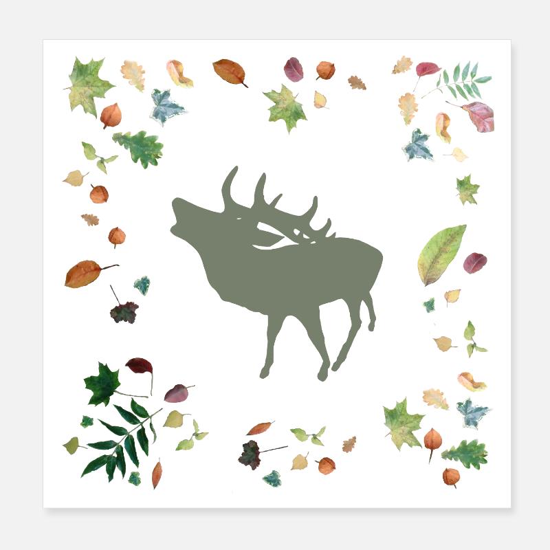 Hirsch mit Herbstlaub Poster 20x20 cm