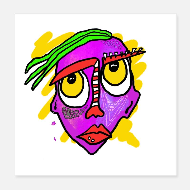 Buntes Surreal-Gesicht Kunstwerk - Poster 20x20 cm - Weiß