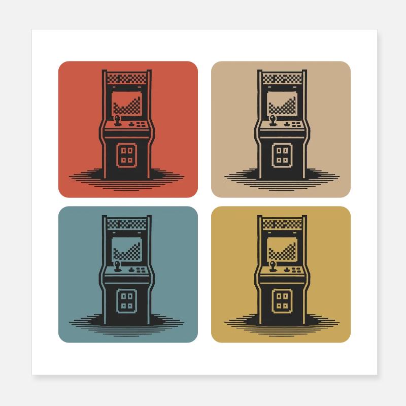 Retro Gaming Machines 80s Poster 8" x 8" (20x20 cm)