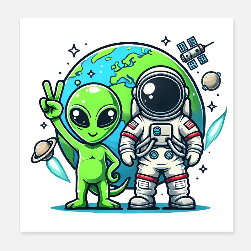 Alien astronauts in space Poster 8" x 8" (20x20 cm)