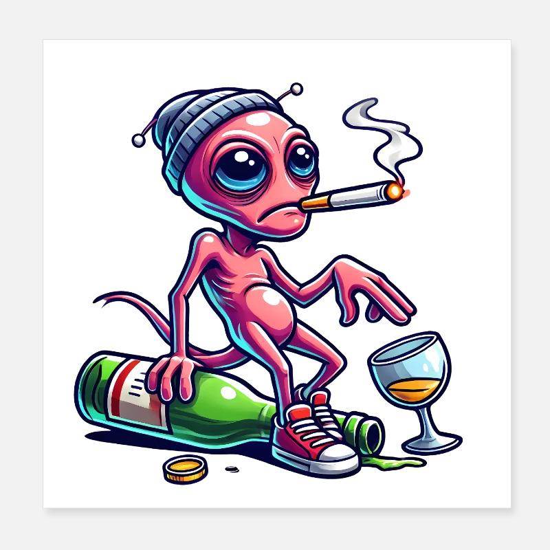 Hungover Alien Poster 8" x 8" (20x20 cm)