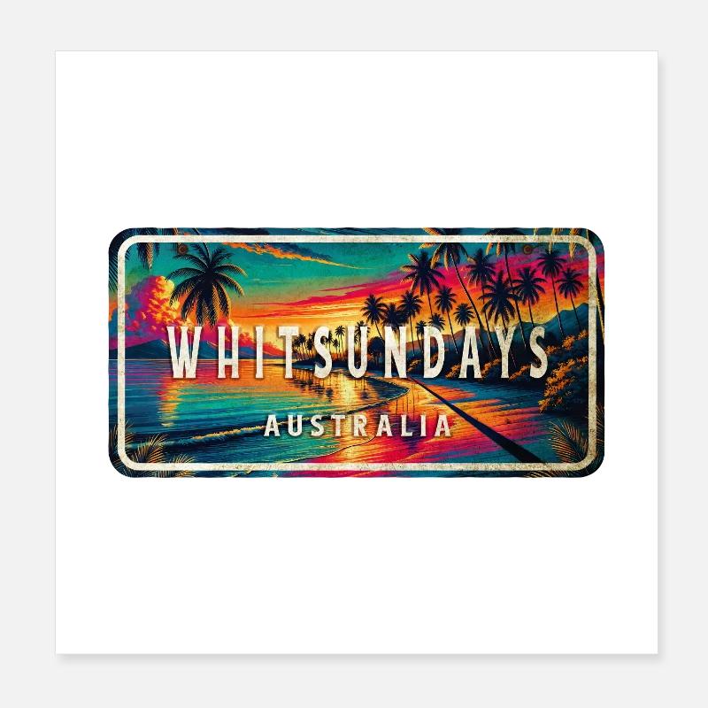 Whitsundays Australia Palm Tree Sign Design Poster 8" x 8" (20x20 cm)