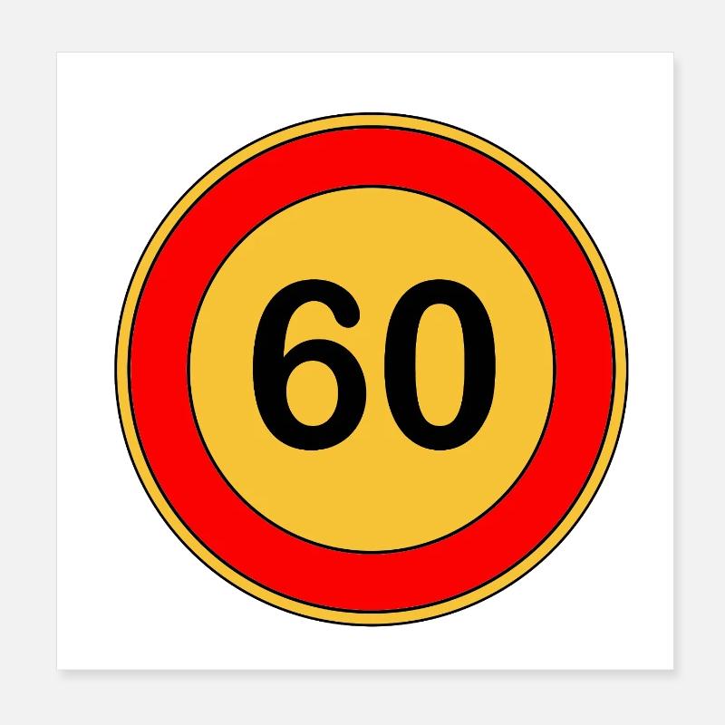60e anniversaire , 60 ans , Panneau de signalisation jaune Poster 20 x 20 cm
