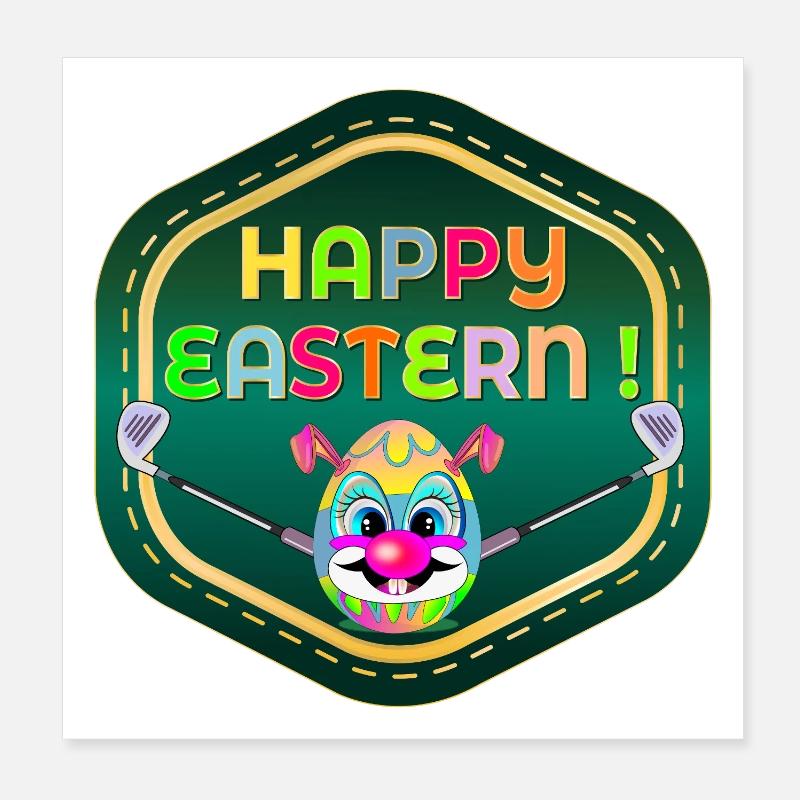 HAPPY EASTERN EGGS PLAYING GOLF Poster 8" x 8" (20x20 cm)