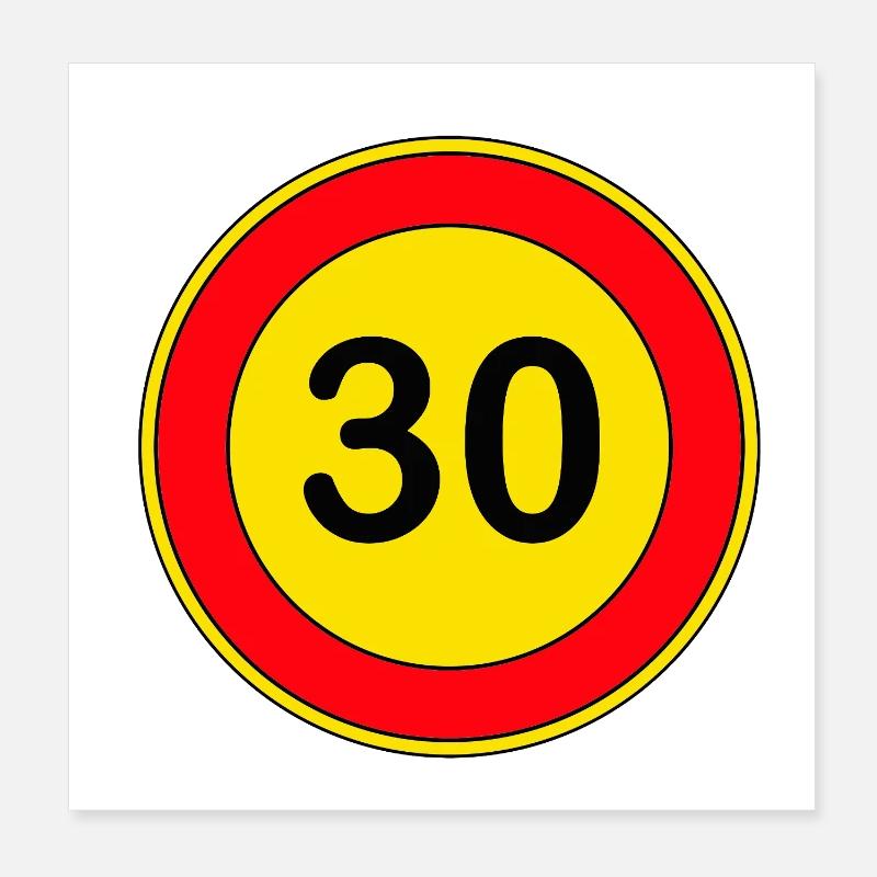 30e anniversaire, 30 ans, panneau de signalisation jaune Poster 20 x 20 cm