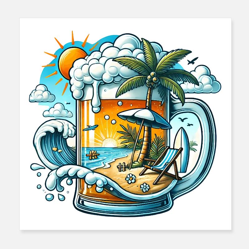 Bier & Strand – Der perfekte Urlaub Poster 20x20 cm