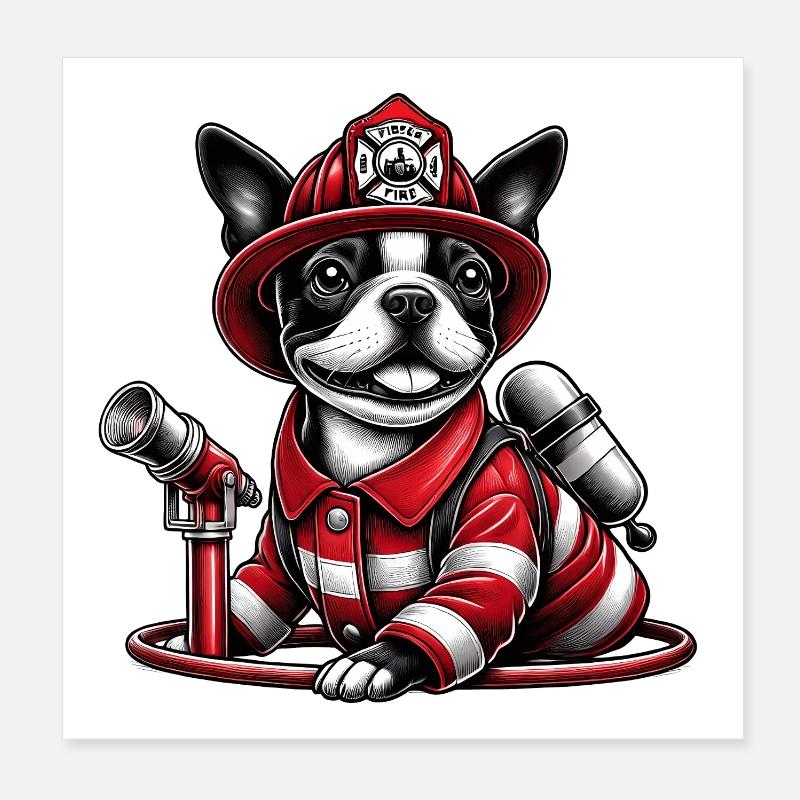 Bostie Fire Brigade Dog Poster 8" x 8" (20x20 cm)