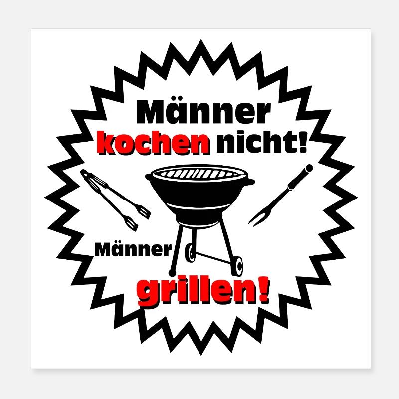 Männer grillen – Koch mit Humor - Poster 20x20 cm - Weiß