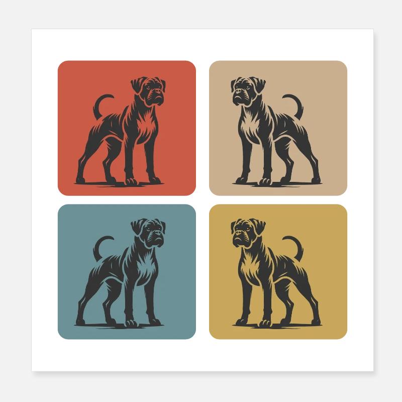 Boxer Chien Vintage Design Poster 20 x 20 cm