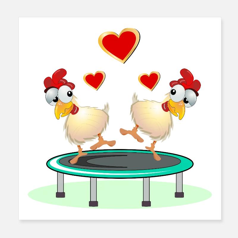 Poules Couples TRAMPOLINE DE SAUT Poster 20 x 20 cm