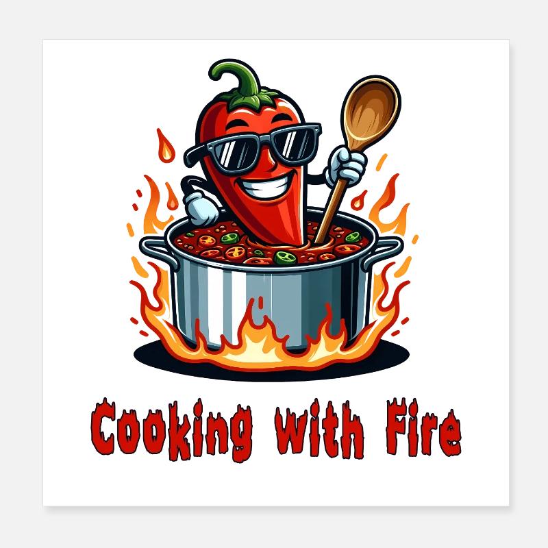 Kochen mit Feuer Poster 20x20 cm