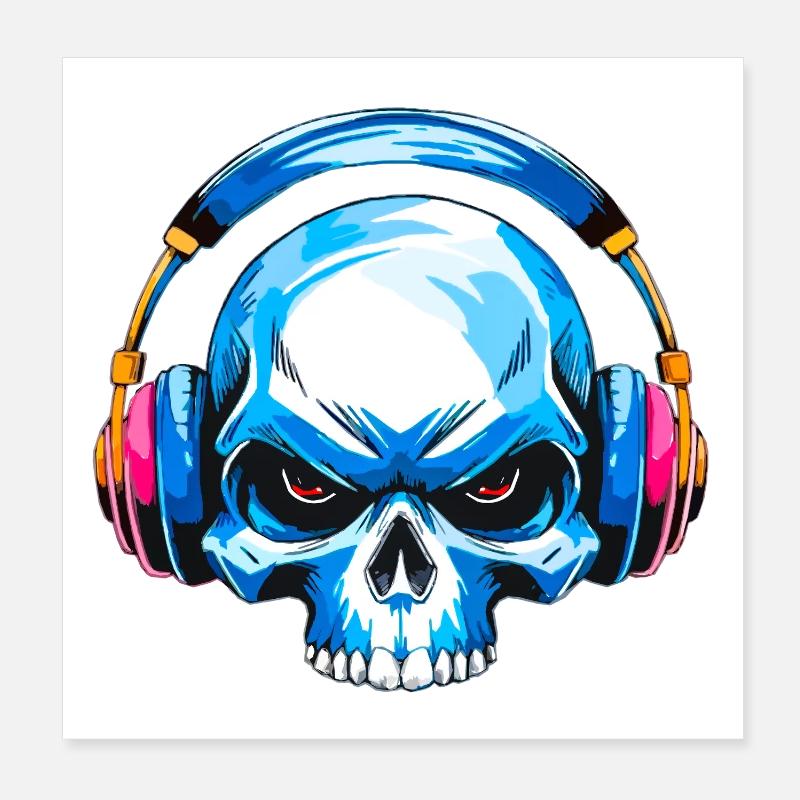 Skull mit kopfhörer Poster 20x20 cm