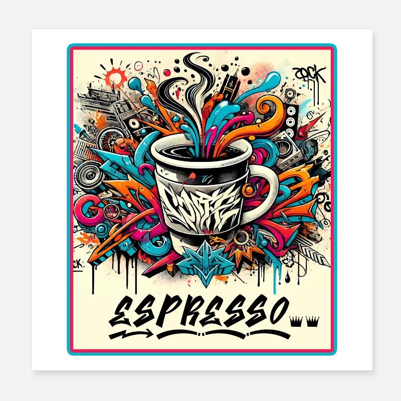 Espresso Graffiti Café Design - Poster 20 x 20 cm - blanc