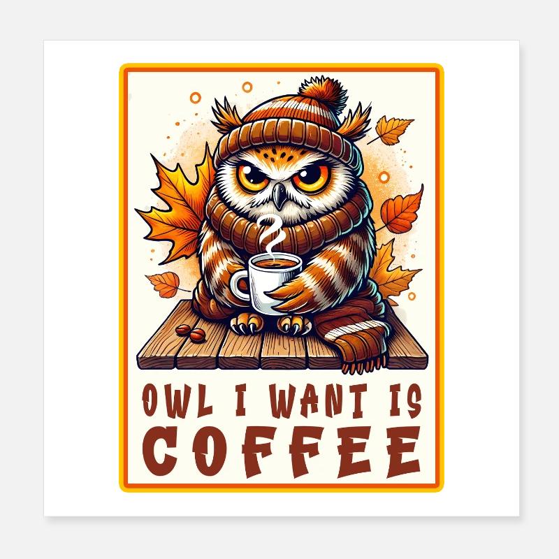 Owls Coffee Desgin Poster 8" x 8" (20x20 cm)