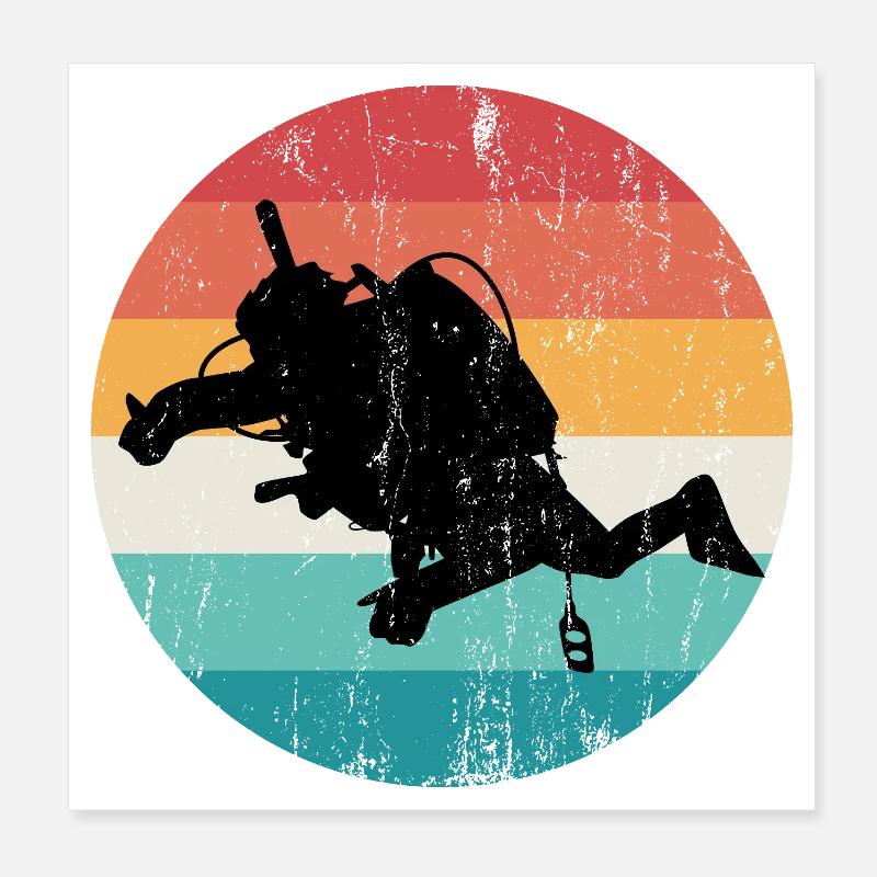 Retro Rainbow Diver Silhouette Poster 8" x 8" (20x20 cm)