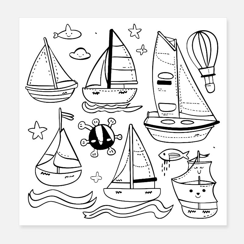 Segeln Comic Stil - Poster 20x20 cm - Weiß