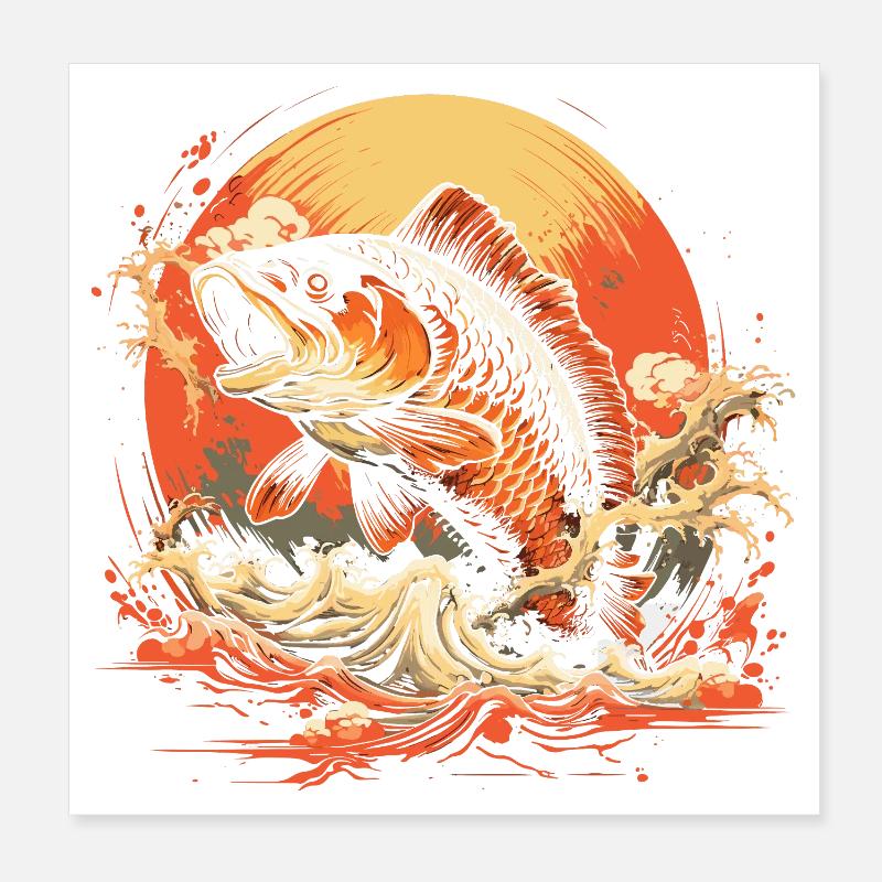 Fischerei Illustration Poster 20x20 cm
