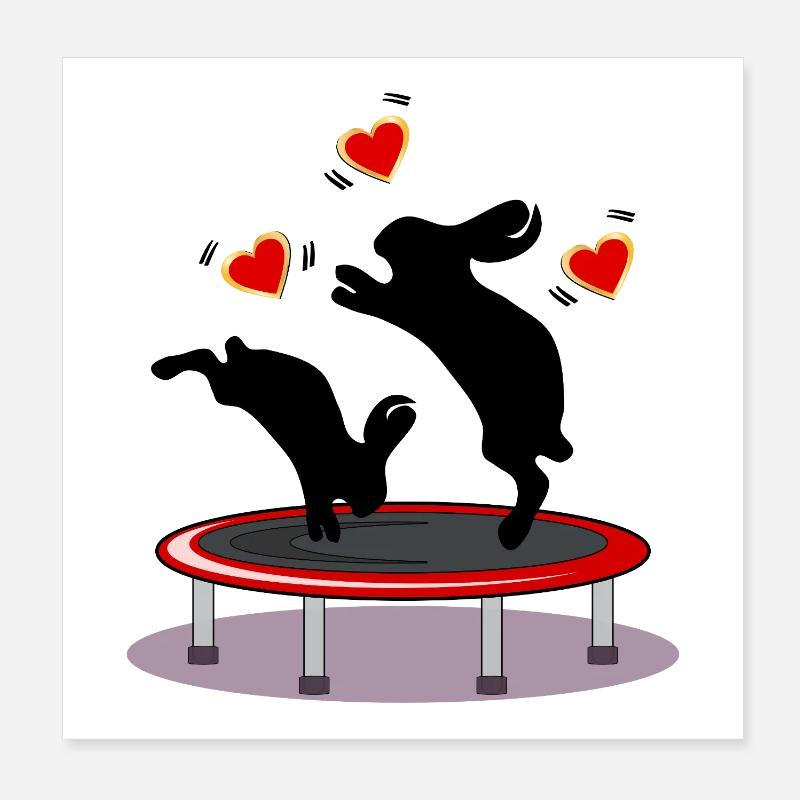 LAPIN DE PÂQUES LAPIN TRAMPOLINE COEURS DE PÂQUES Poster 20 x 20 cm