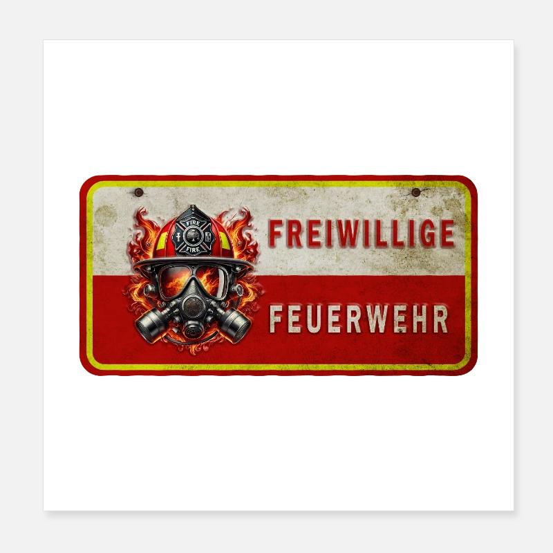 Freiwillige Feuerwehr – Helden im Einsatz Poster 20x20 cm