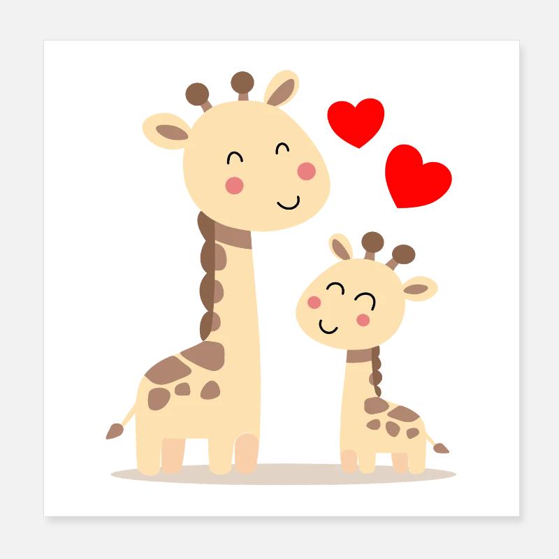 Baby Giraffe mit Mami Giraffe Poster 20x20 cm