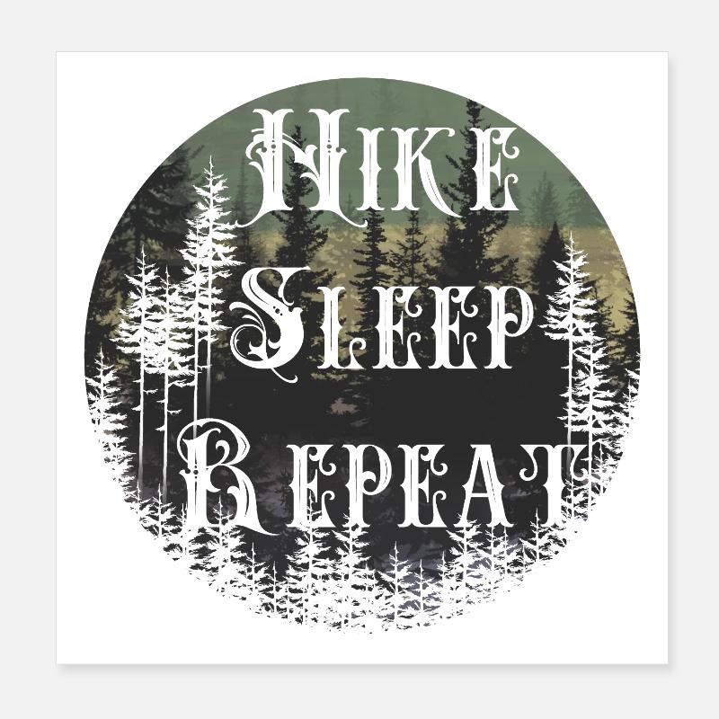 Make Sleep Repeat – Waldsilhouette Rund - Poster 20x20 cm - Weiß