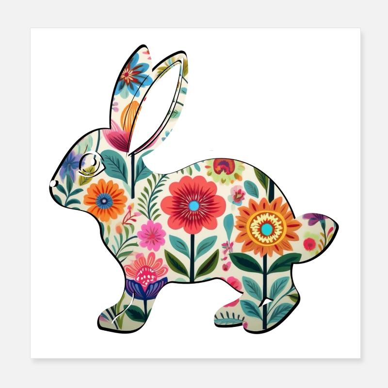 Florale Osterhasen-Silhouette - Boho Chic Poster 20x20 cm
