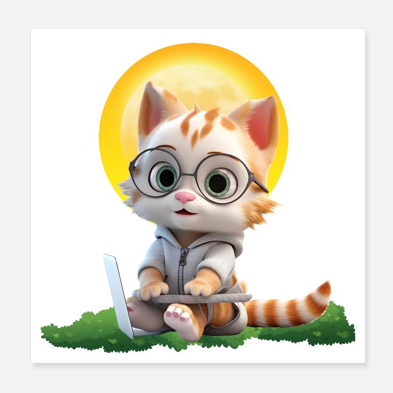 Smart Cat Sun Coder : Impression d’art pour ordinateur portable chaton Poster 20 x 20 cm
