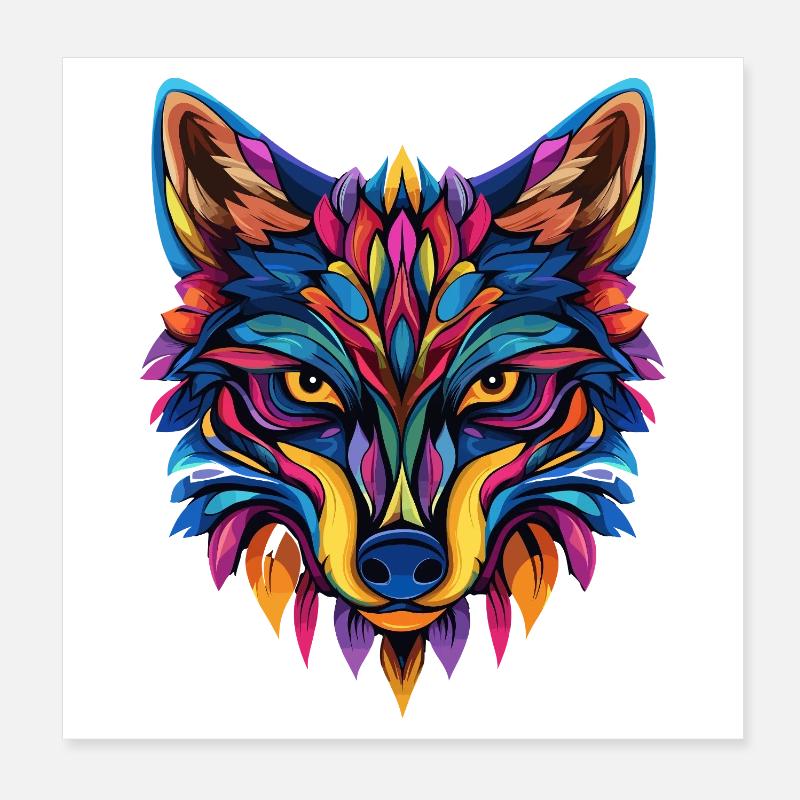 Bunte Wolf Illustration Poster 20x20 cm
