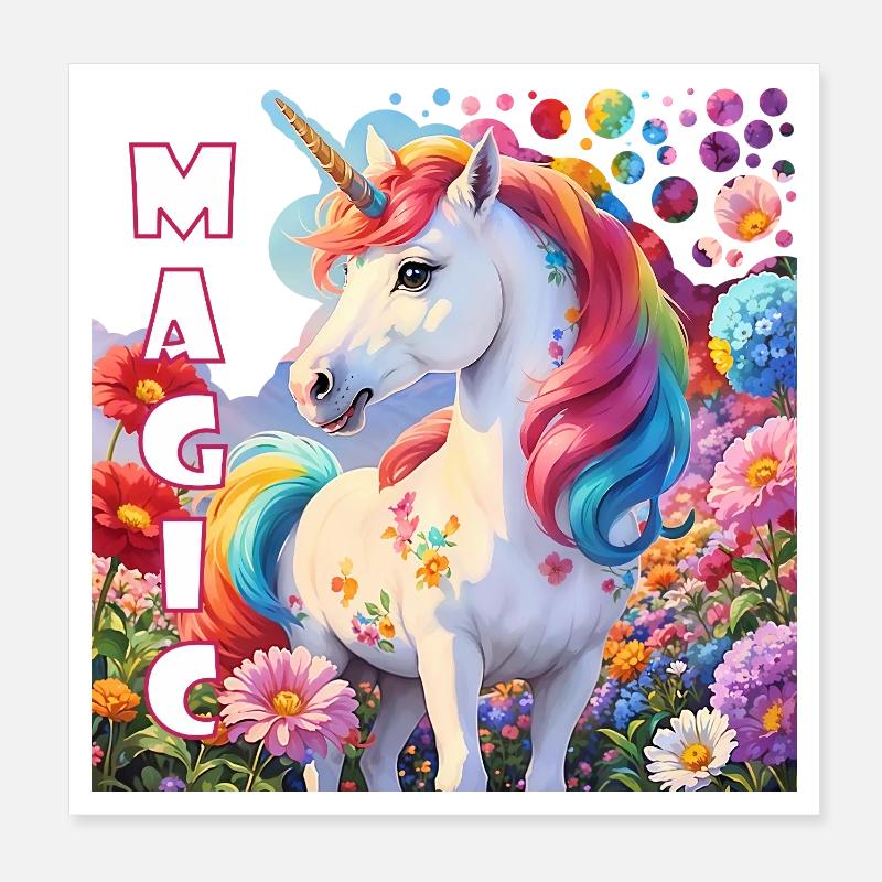 Zauberhaftes Einhorn in Regenbogenfarben Krafttier Poster 20x20 cm