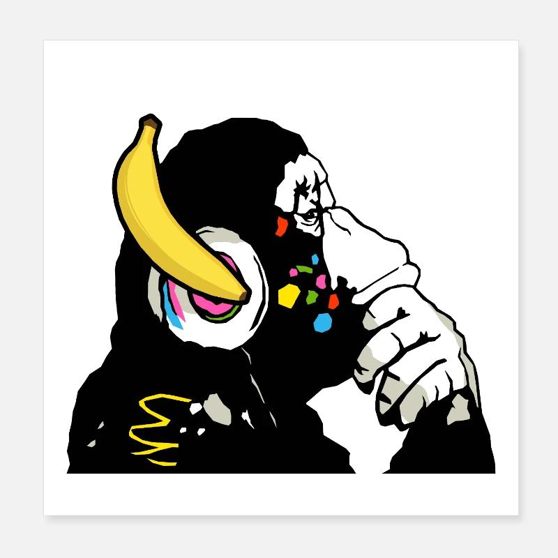 DJ chimpanzé , Casque banane Poster 20 x 20 cm