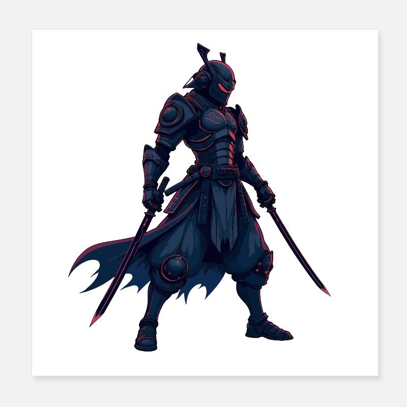 Illustration de guerrier cyber-samouraï Poster 20 x 20 cm
