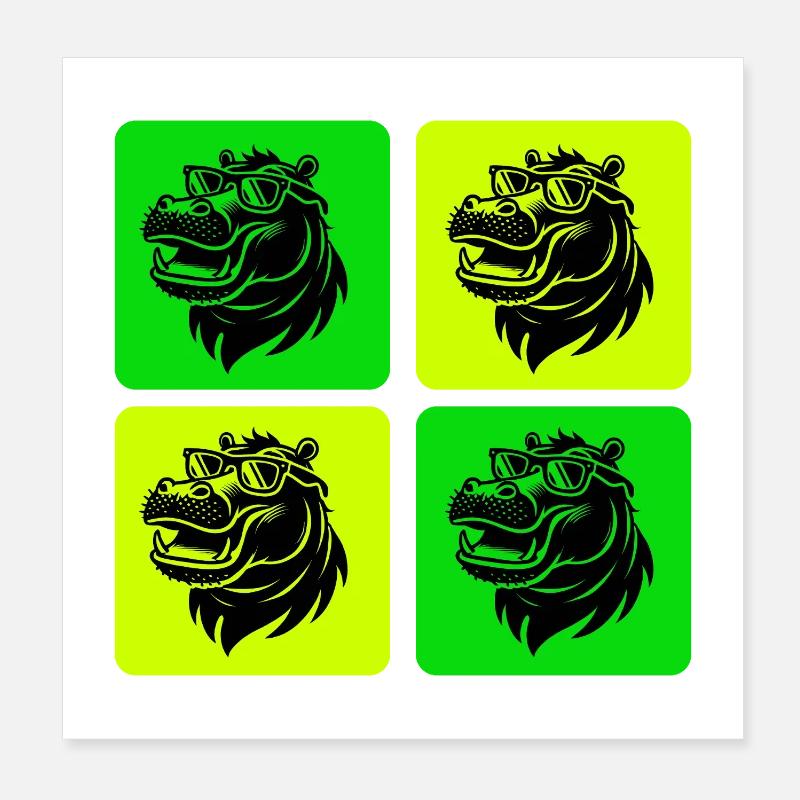 Hippo mit Sonnenbrille Poster 20x20 cm