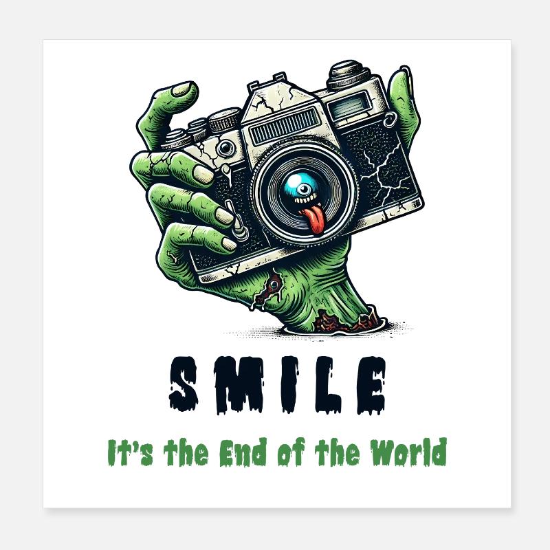 Zombie Camera Poster 8" x 8" (20x20 cm)