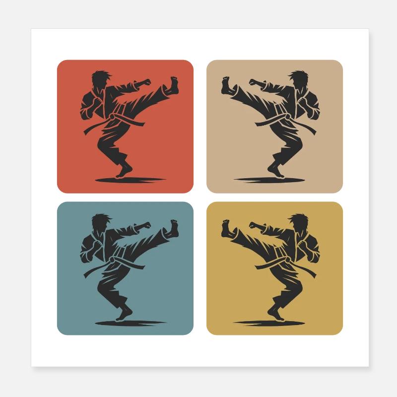 Karate Silhouette – Retro Style Poster 8" x 8" (20x20 cm)