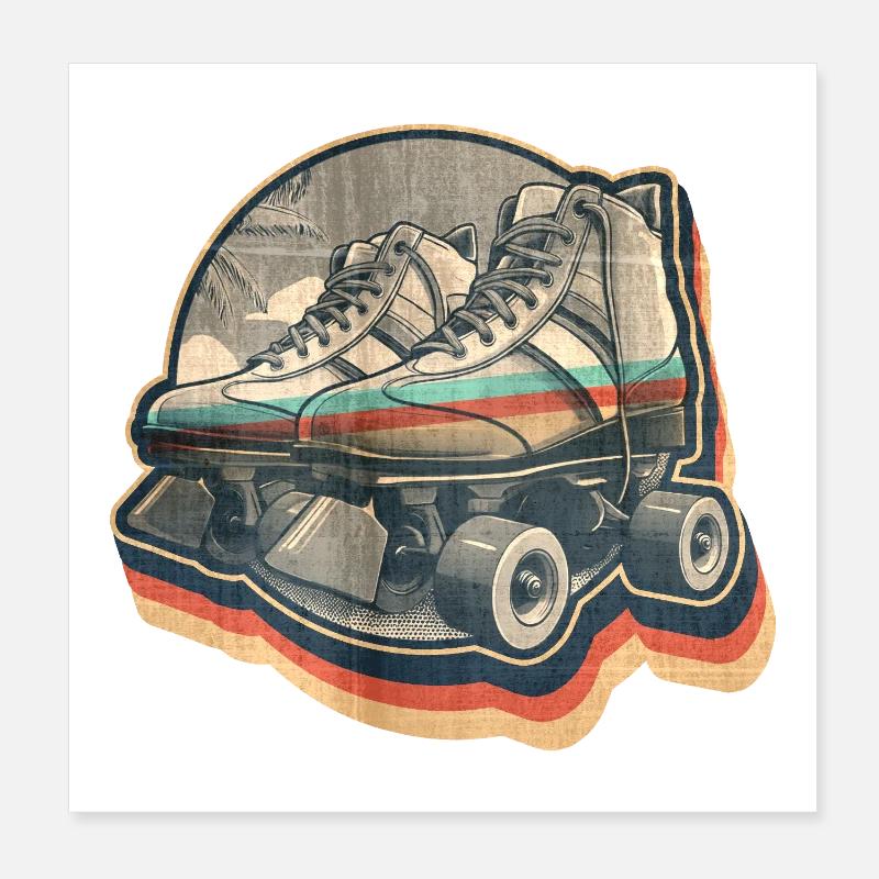 Vintage Summer Retro Disco Graphic Design Roller Skate Poster 8" x 8" (20x20 cm)