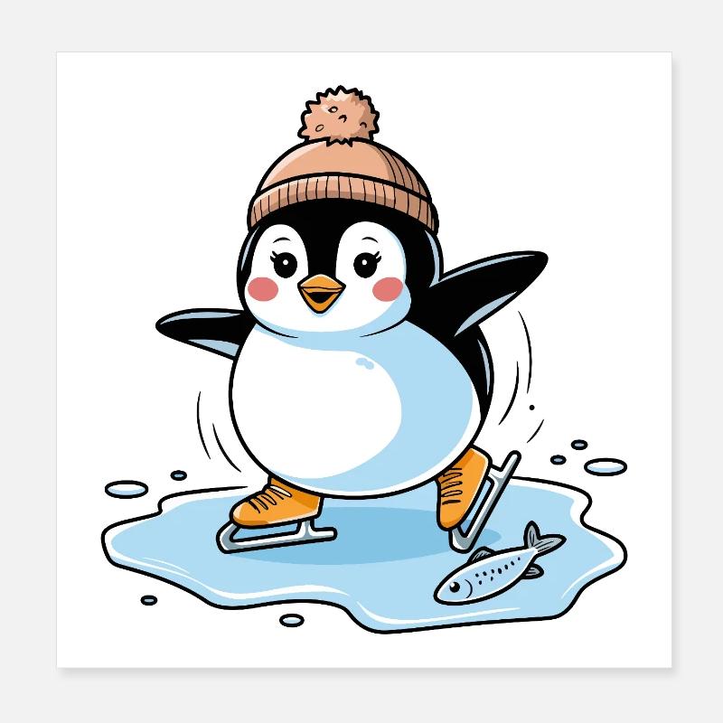 Skating Penguin - Poster 8" x 8" (20x20 cm) - white
