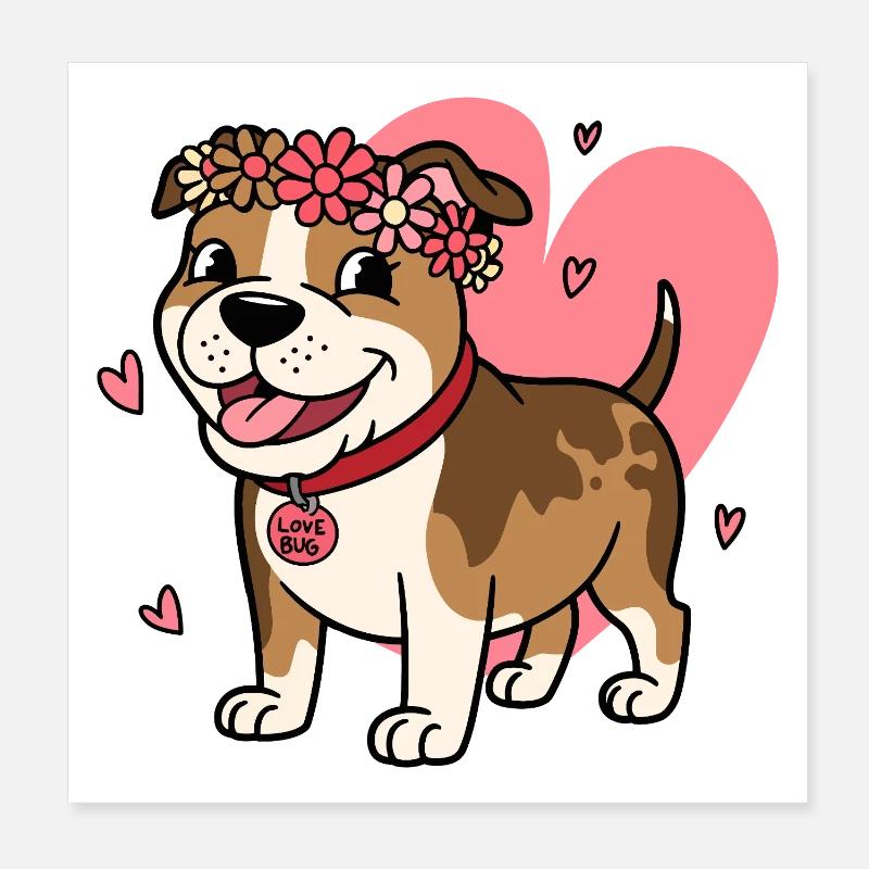 Süßer Pitbull Liebeskäfer mit Blumenkrone Poster 20x20 cm