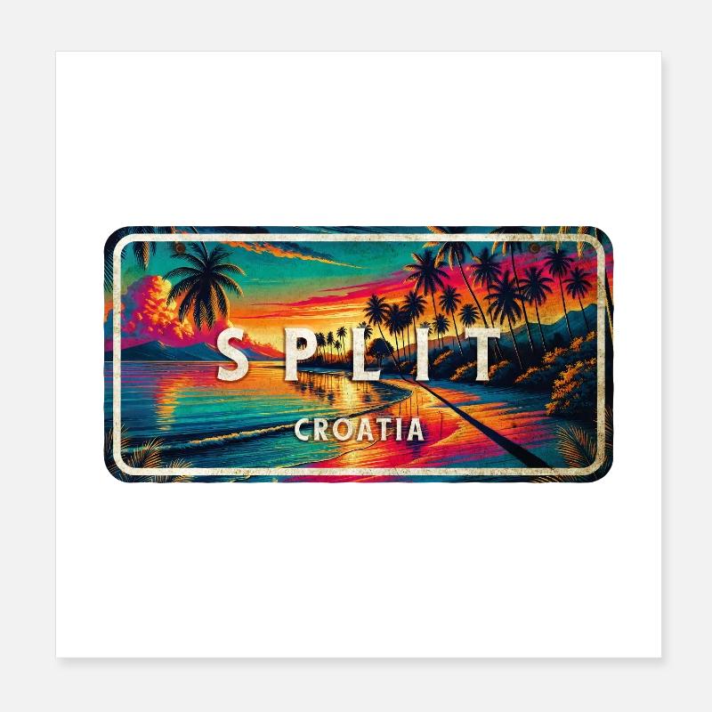 Split Croatie Coucher de soleil Design Poster 20 x 20 cm