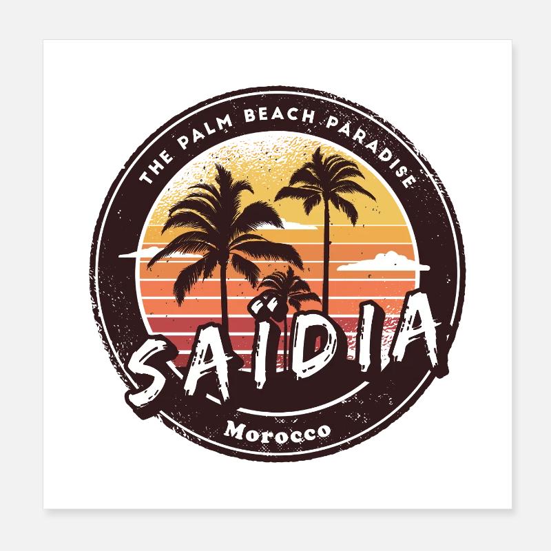 Saïdia Maroc Palmier Design - Poster 20 x 20 cm - blanc